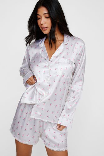 Satin Ditsy Floral Pajama Short Set - S - Nasty Gal - Modalova