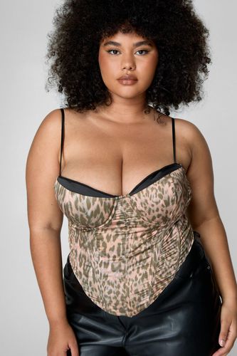 Plus Leopard Print Satin Cupped Corset Top - 50 - Nasty Gal - Modalova