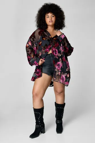 Plus Floral Devore Oversized Sheer Shirt - 48 - Nasty Gal - Modalova