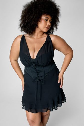 Plus Corset Overlay Lace Up Ruffle Mini Dress - 46 - Nasty Gal - Modalova