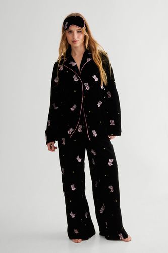 Velvet Embroidered Cowboy Boot & Star 3Pc Trouser Set - S - Nasty Gal - Modalova