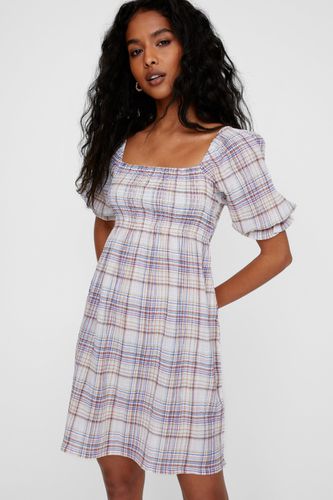 Check Puffed Sleeve Milk Maid Dress - S - Nasty Gal - Modalova