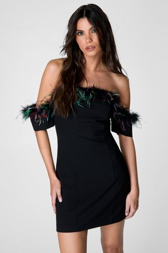 Feather Trim Tailored Bardot Dress - 32 - Nasty Gal - Modalova