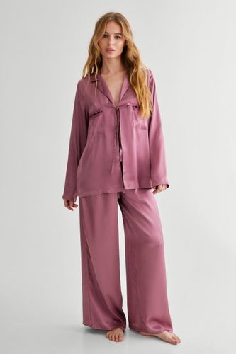 Tie Front Shirt And Pajama Trousers Set - L - Nasty Gal - Modalova