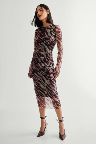 Blurred Animal Print Mesh Long Sleeve Maxi Dress - S - Nasty Gal - Modalova