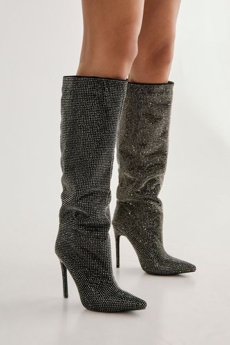 Diamante Embellished Knee High Heeled Boot - 36 - Nasty Gal - Modalova