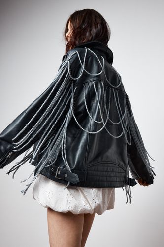 Real Leather Pearl Trim Detail Jacket - 32 - Nasty Gal - Modalova