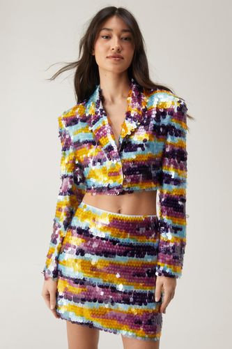 Premium Multicolor Sequin Cropped Blazer - 38 - Nasty Gal - Modalova