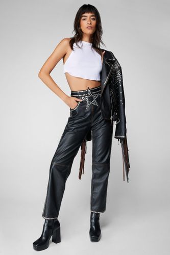 Premium Real Leather Studded Trousers - 38 - Nasty Gal - Modalova