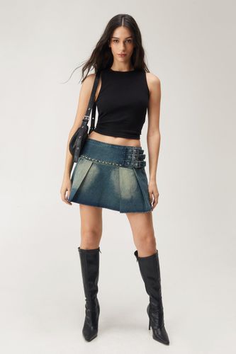 Mini Jupe Plissée En Denim À Boucle - - 38 - Nasty Gal - Modalova