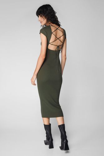 Lace Up Knit Midi Dress - Vert - S - Nasty Gal - Modalova