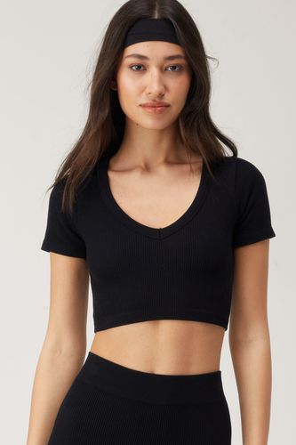 Seamless V Neck Crop Top - Noir - L - Nasty Gal - Modalova