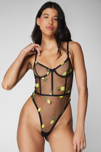 Lemon And Pineapple Embroidered Underwire Cut Out Bodysuit - - L - Nasty Gal - Modalova