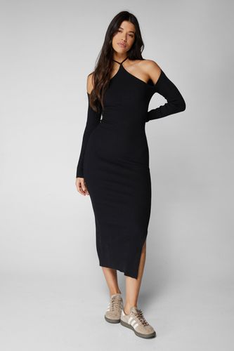 Tie Neck Ribbed Midaxi Dress - - L - Nasty Gal - Modalova