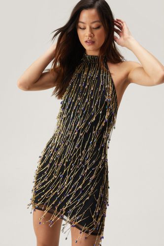 Rainbow Tear Drop Beaded Mini Dress - 32 - Nasty Gal - Modalova