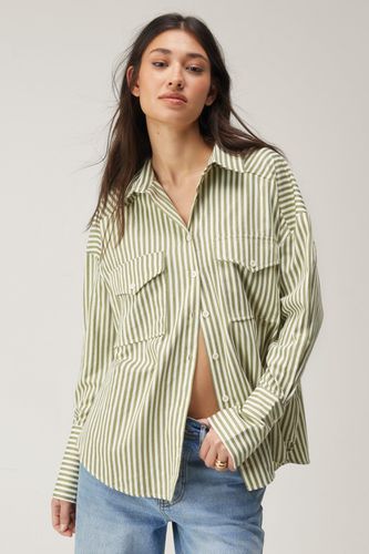Oversize Stripe Split Back Shirt - - 32 - Nasty Gal - Modalova