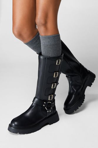 Faux Leather Buckle Knee High Boots - 39 - Nasty Gal - Modalova