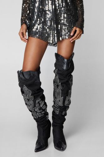 Thigh High Slouchy Embriodered Cowboy Boots - 37 - Nasty Gal - Modalova