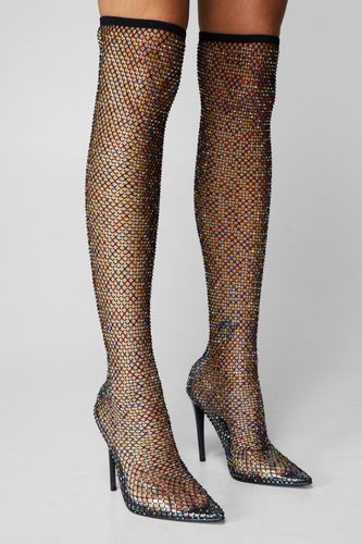Multi Coloured Diamante Net Thigh High Boots - - 37 - Nasty Gal - Modalova