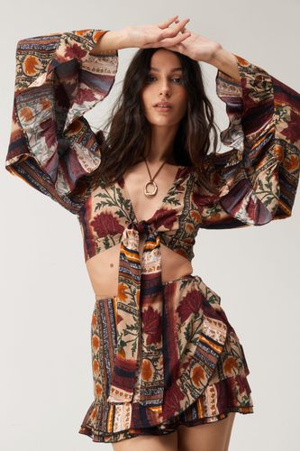 Floral Stripe Tie Front Top - - 36 - Nasty Gal - Modalova