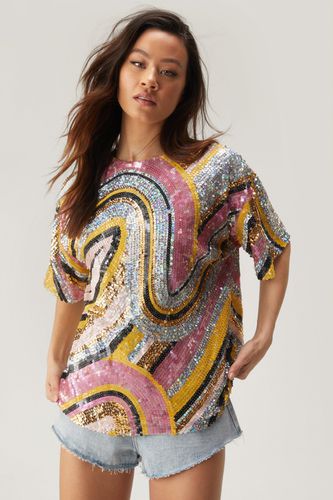 Abstract Statement Sequin Boxy Tee - - 36 - Nasty Gal - Modalova