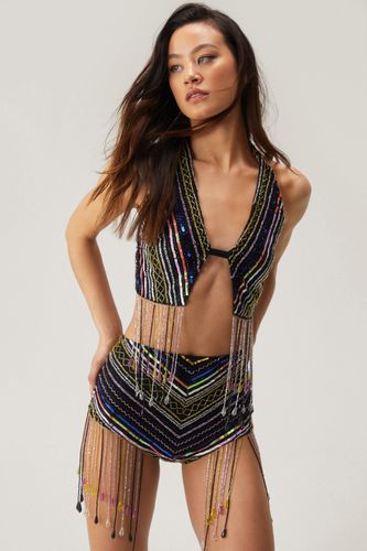 Sequin Stripe Tassel Beaded Booty Shorts - 36 - Nasty Gal - Modalova