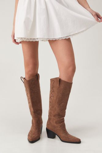 Faux Suede Studded Western Knee High Boot - 36 - Nasty Gal - Modalova