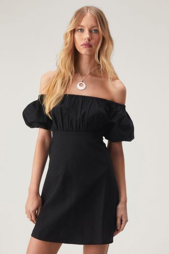 Linen Mix Bardot Puff Sleeve Mini Dress - - 32 - Nasty Gal - Modalova