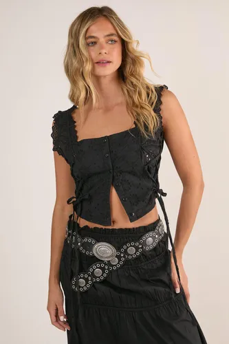 Soft Corset Broderie Lace Up Side Top - 32 - Nasty Gal - Modalova