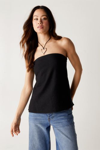 Linen Mix Bandeau Top - Noir - 42 - Nasty Gal - Modalova