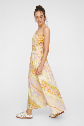 Muted Floral Stripe Linen Mix Bandeau Midi Dress - - 32 - Nasty Gal - Modalova