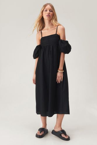 Strappy Puff Sleeve Linen Mix Midi Dress - 38 - Nasty Gal - Modalova