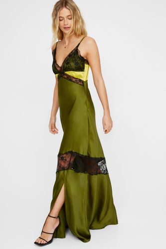 Satin Lace Trim Mix Maxi Dress - 34 - Nasty Gal - Modalova