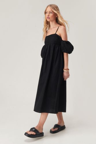 Petite Linen Mix Strappy Puff Sleeve Midi Dress - 38 - Nasty Gal - Modalova