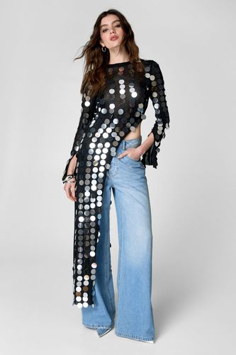 Disc Sequin Split Sheer Knit Maxi Top - L - Nasty Gal - Modalova