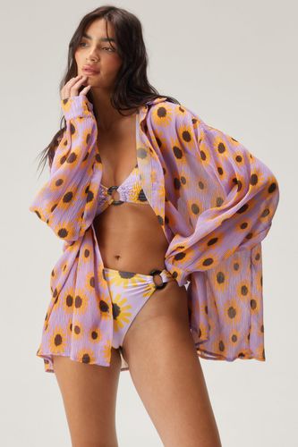 Plisse Sunflower Oversized Beach Shirt - S - Nasty Gal - Modalova