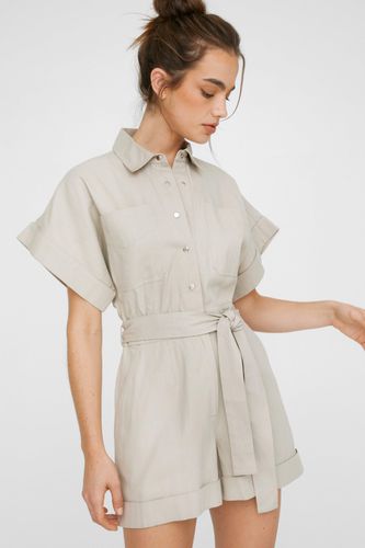 Utility Cotton Belted Twill Playsuit - - 34 - Nasty Gal - Modalova