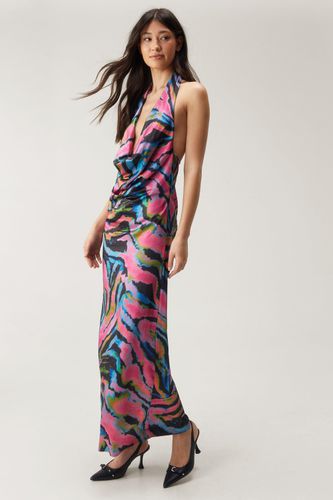 Plunge Cowl Zebra Halter Textured Satin Maxi Slip Dress - 46 - Nasty Gal - Modalova