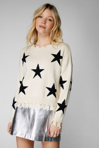 Star Print Frayed Jumper - S - Nasty Gal - Modalova