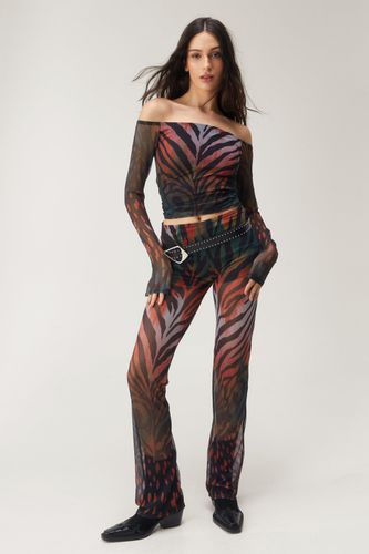 Zebra Printed Mesh Flare Trousers - S - Nasty Gal - Modalova