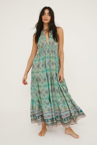 Cotton Paisley Border Print Tiered Maxi Beach Dress - L - Nasty Gal - Modalova