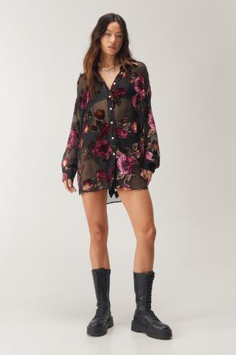 Devore Oversized Sheer Floral Shirt - 32 - Nasty Gal - Modalova