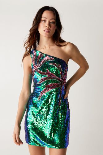 Palm Tree Sequin One Shoulder Dress - 32 - Nasty Gal - Modalova