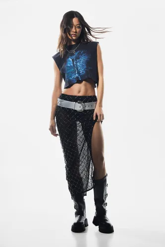 Bling Hand Beaded Diamante Split Side Sheer Maxi Skirt - 38 - Nasty Gal - Modalova