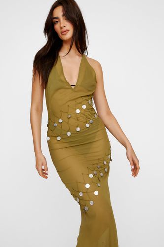 Coin Trim Halter Neck Maxi Beach Dress - L - Nasty Gal - Modalova