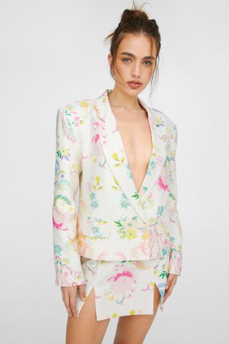 Premium Floral Linen Mid Length Blazer - 32 - Nasty Gal - Modalova