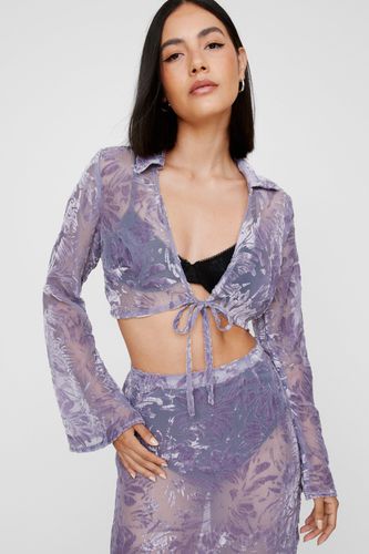 Floral Devore Tie Front Crop Top - 32 - Nasty Gal - Modalova