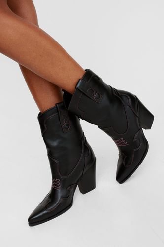 Faux Leather Contrast Embroidery Ankle Western Boot - 36 - Nasty Gal - Modalova