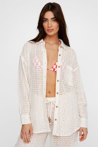 Crochet Oversized Shirt - Blanc - L - Nasty Gal - Modalova