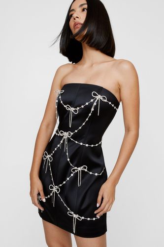 Bow Embellished Satin Trim Bandeau Mini Dress - 32 - Nasty Gal - Modalova